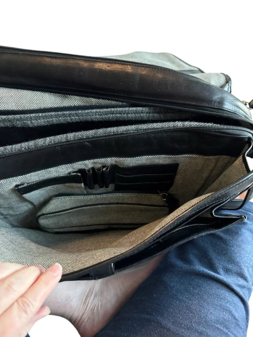 Men's Black Leather Briefcase with Shoulder Strap